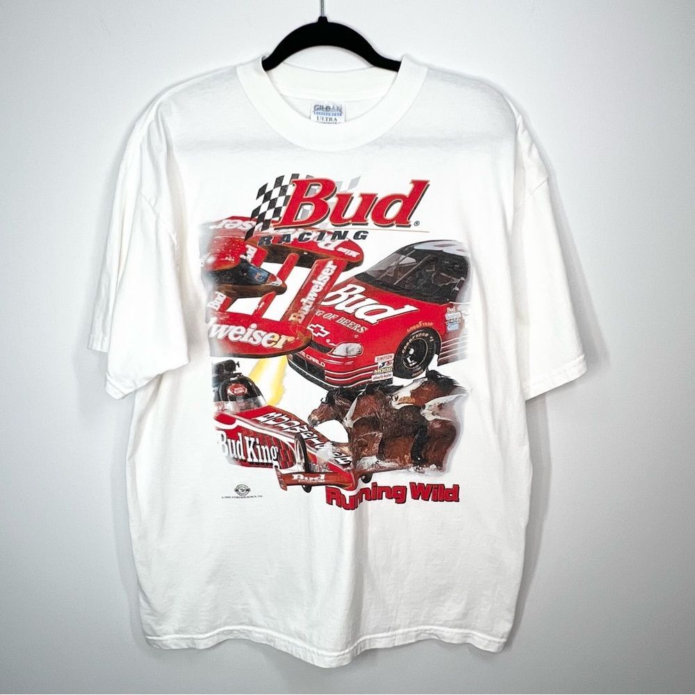 VTG 1999 Budweiser Racing Run Wild T Shirt Horses Race Cars Graphic T Shirt XL